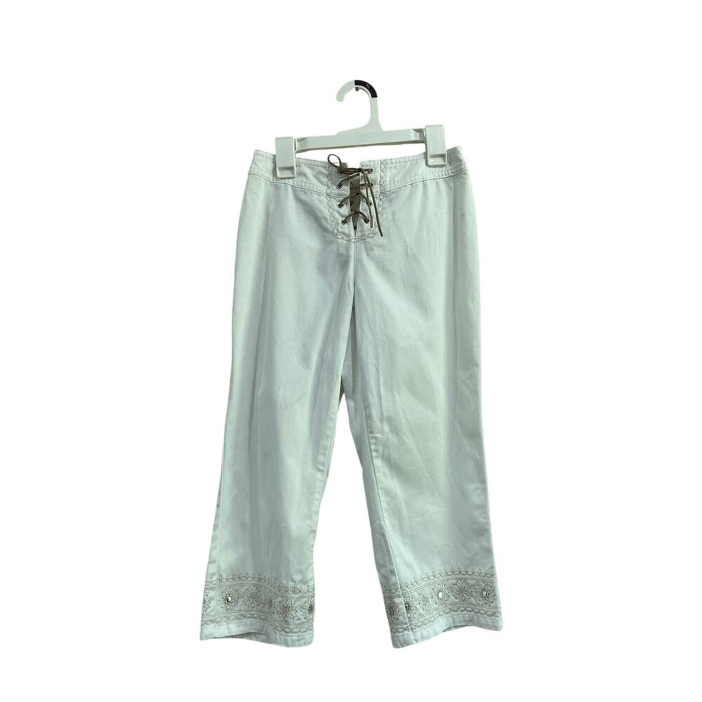 Vintage Y2K Limited Too White Lace Up Capri Pants Youth Girls Size 14 Slim